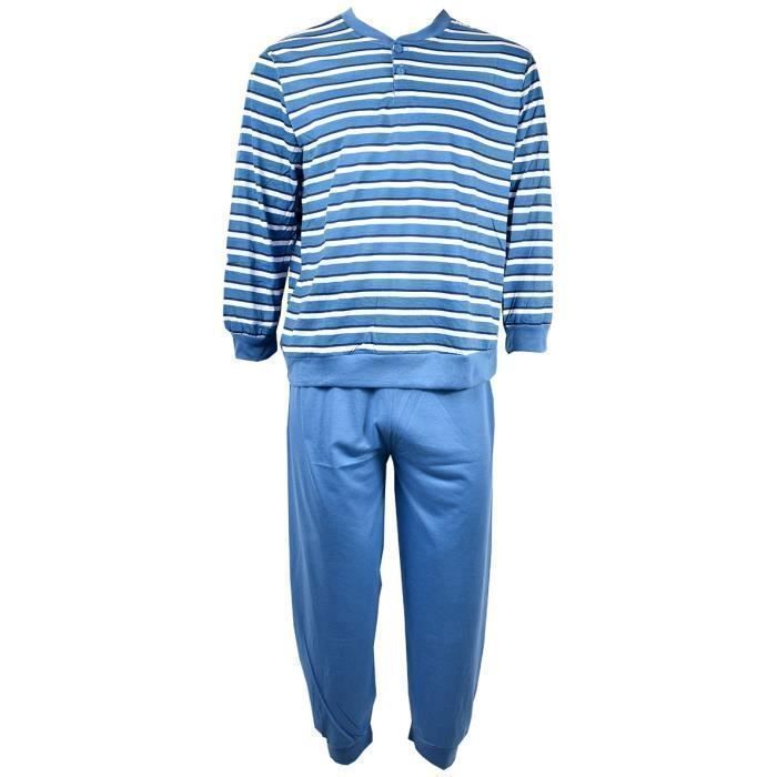 Pyjama Homme OZABI 2938 BLEU 80% Coton Pantalon à taille