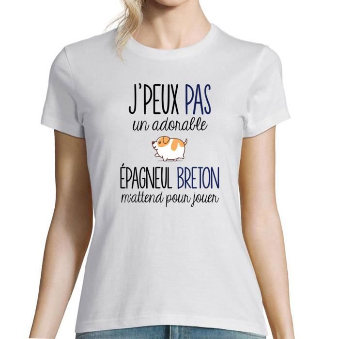 pagneul Breton D sol je peux pas T shirt Femme Col rond Humour Fun Dr le et Mignon Collection Animaux et races de chiens Col