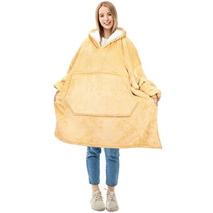 Sweat à Capuche Couverture Polaire Surdimensionné - Grande Poche, Manches Longues, Pour Canapé Et Maison