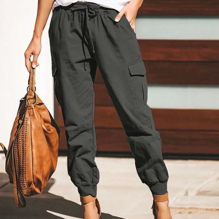 Pantalon Jogging Femme - Cargo noir pour femmes poches avec Gray -  Cdiscount Prêt-à-Porter