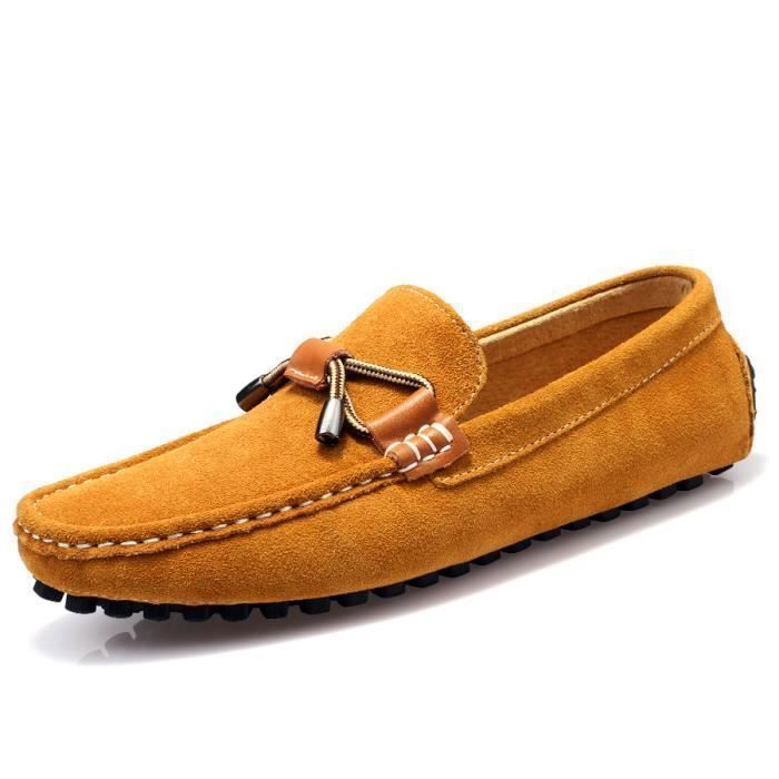 Chaussures Homme Confortables en Cuir Jaune Lacets Talons