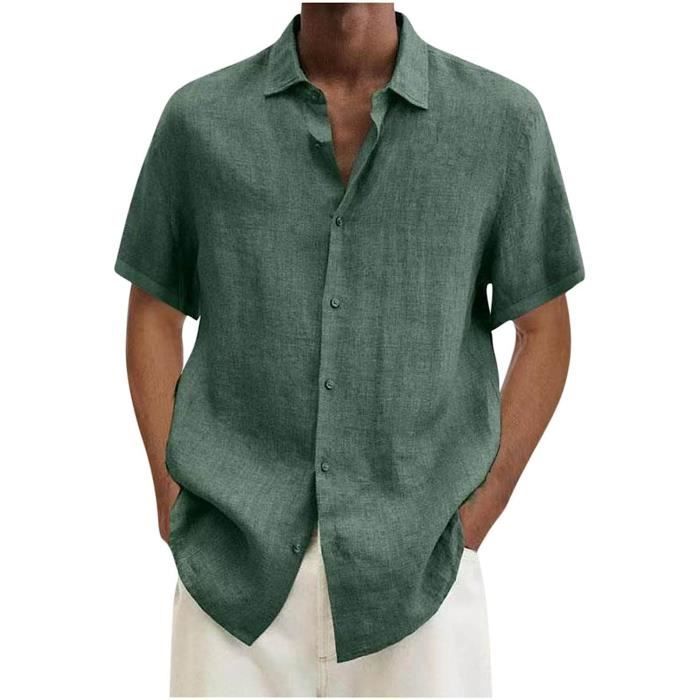 Homme Chemise Chemisette ete Coton Lin Solide decontracte Grande Taille Chemise Ample Hommes col Rabattu Chemise a Manches Verte Verte Cdiscount Pret a Porter