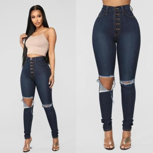 Femmes Slim Lave Trou Dechire Degrade Long Jeans Denim Sexy Pantalon Regulier fonce bleu MR Bleu Cdiscount Pret a Porter
