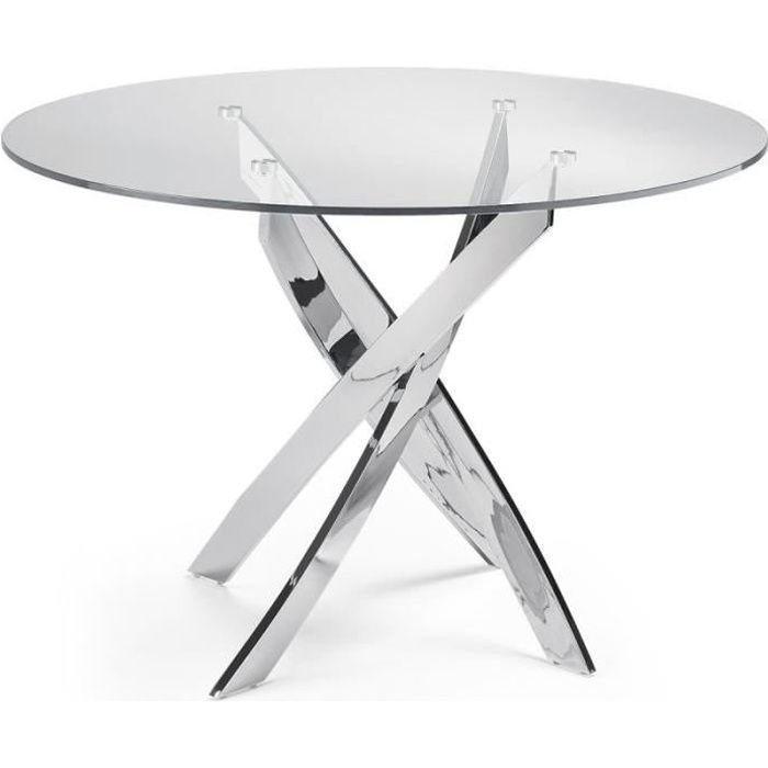 Table De Repas Ronde En Verre Alessio 110cm Argent Paris Prix