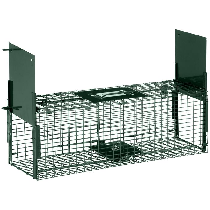 PawHut Piège de capture pour petits animaux type lapin rat - 2 entrées + poignée - dim. 60L x 18l x 20H cm - acier vert
