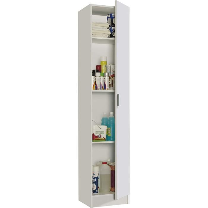 Armoire Colonne de rangement avec 1 porte et 4 étageres coloris blanc - 180 cm (hauteur) x 37 cm (longueur) x 37 cm (profondeur) Armoire Colonne de rangement avec 1 porte et 4 étageres coloris blanc - 180 cm (hauteur) x 37 cm (longueur) x 37 cm (profondeur)