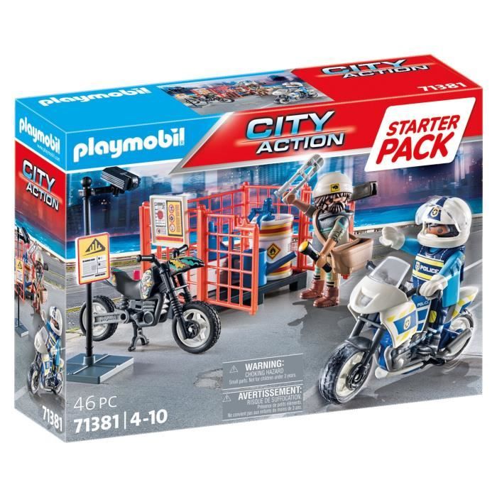 PLAYMOBIL Starter Pack Police - City Action - 71381 - Avec 2 personnages, 2 motos et des accessoires