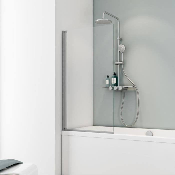Schulte pare-baignoire 70x130 cm paroi de baignoire pliant pivotant rabattable réversible verre 5 mm transparent