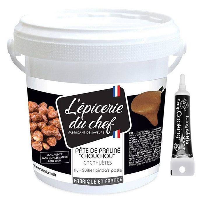 Praliné de cacahuètes caramélisées 1 kg + Stylo de glaçage noir