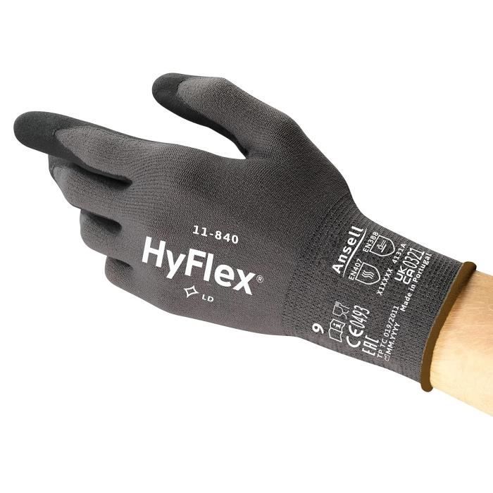HyFlex 11-840 Gants de Travail Professionnels, Enduction Nitrile Résistante à l'Abrasion, Protection Industrielle[S10]