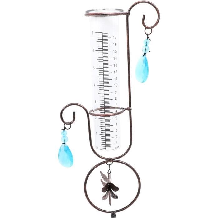 Pluviomètre En Verre Spirale - 45cm - Cadre Métal - Déco Jardin & Mesure De Pluie - Cadeau Original