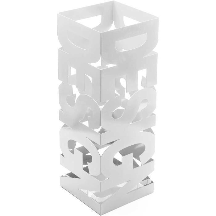 Jokapy Porte-Parapluie Métal Carré Blanc - Support Design Moderne Antirouille 42cm
