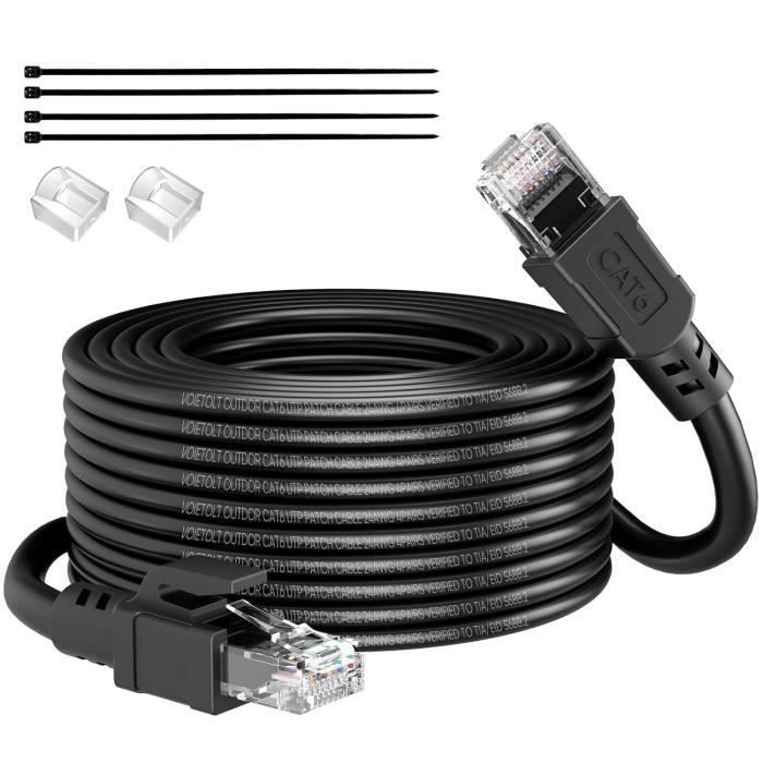 VOIETOLT Câble Ethernet Cat 6 Extérieur 60m, Veste Étanche LLDPE UV ...