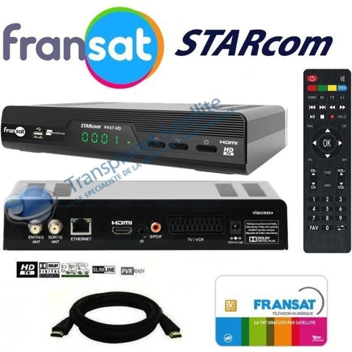STARCOM Récepteur TV satellite HD + Carte Viacess Fransat PC6 + câble HDMi HD ME ENGEL Pas Cher