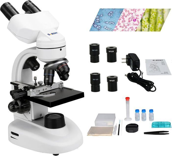 Svbony SV605 Microscope, 80x-1600x Microscope Binoculaire Composé, Filtre Jumelles d'Étudiant Microscope Stéréo
