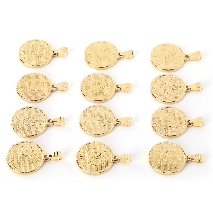 Lot de 10 pendentifs breloques DIY en acier inoxydable 316, 12 constellations, pour colliers et bracelets, ne ternissent jamais, vente en gros  36