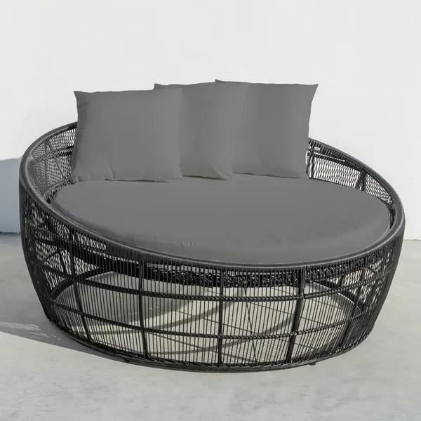 Lit Rond D Exterieur Rotin Noir Gris Avatoru L 160 X L 160 X H