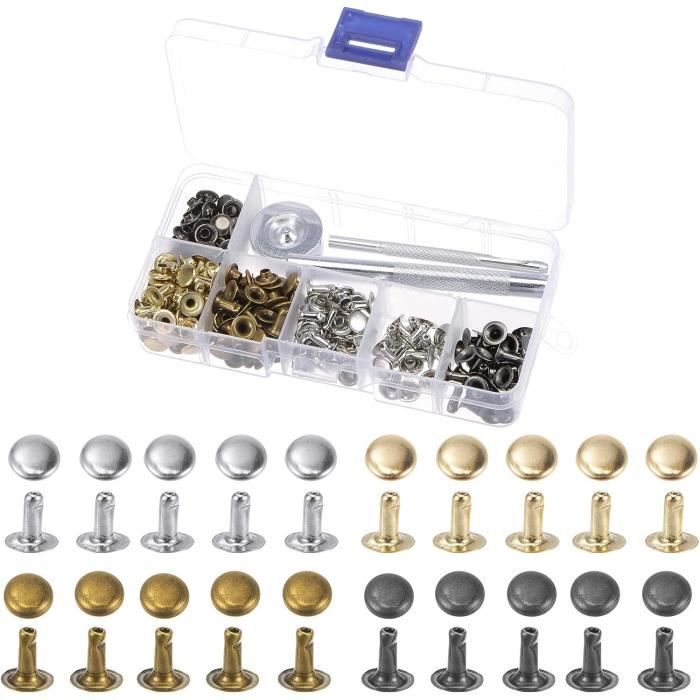 sourcing map 100 Ensembles Cuir Rivets, 9mm Double Casquette Rivets 8mm Hauteur Métal Clous Rivet pour Cuir Artisanat Réparation DIY Porte-monnaie Ceintures Sacs Chaussures, Bronze Tone