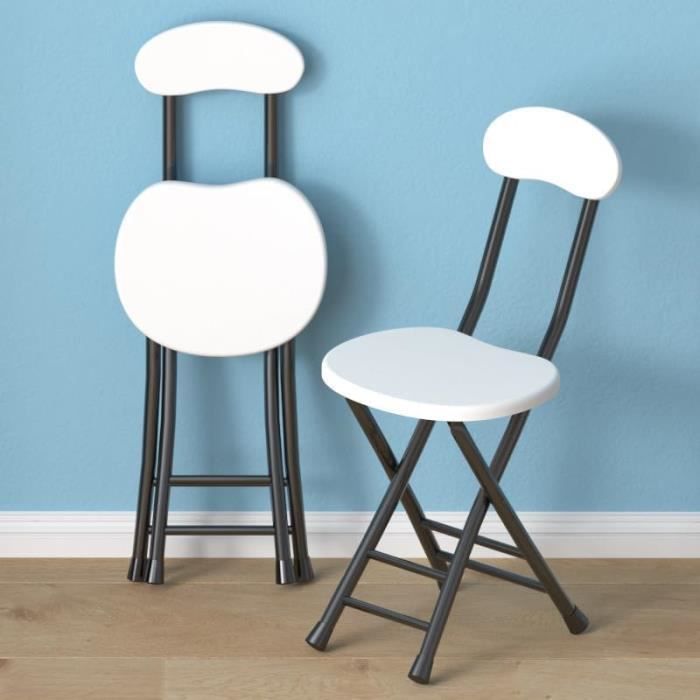 Tabouret Pliant Avec Dossier - Noir Et Argent - Hauteur D'assise 61 Cm | Chaise Pliante Portable | Tabouret Cuisine Jardin Camping - 10