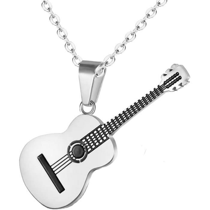 PAURO Collier Pendentif Micro Chanteur Acier Inox – Hip Hop Punk Rock Style Argent/Noir