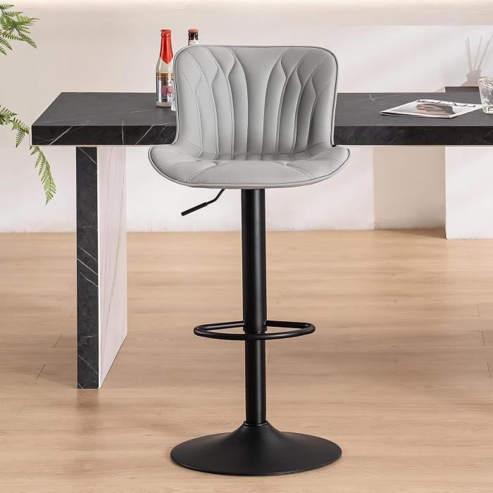 Tabouret De Bar Réglable HOMCOM - Pivotant 360°, Avec Dossier, Accoudoirs Et Repose-pieds - Hauteur 63,5 à 83,5 Cm - Noir