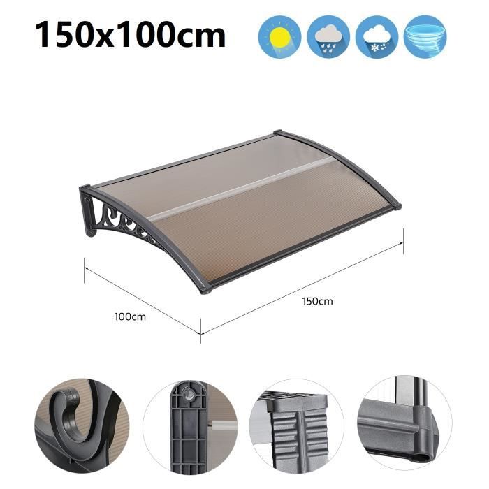 Auvent De Porte 100x150 Cm Marron – Protection Pluie, Neige & UV – Abri Moderne Pour Entrée, Fenêtre, Terrasse