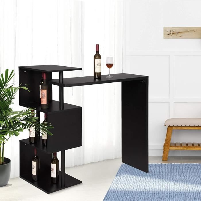 WOLTU Table de Bar Rotatif avec 3 tablettesTable de bistrot en métal et MDF 134x38x112cmNoir