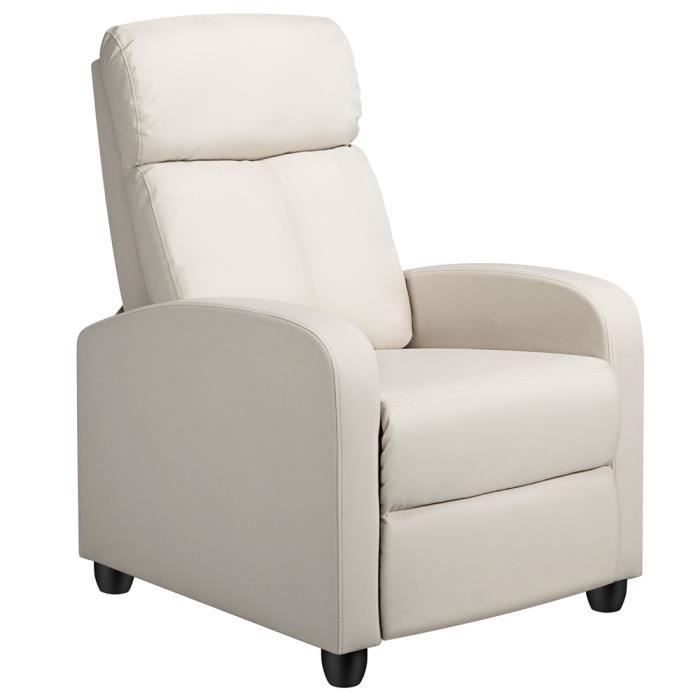 yaheetech fauteuil de relaxation petit canapé inclinable en similicuir en 3 positions 1 place 85 × 67 × 99,5 cm jusqu’à 120 kg beige