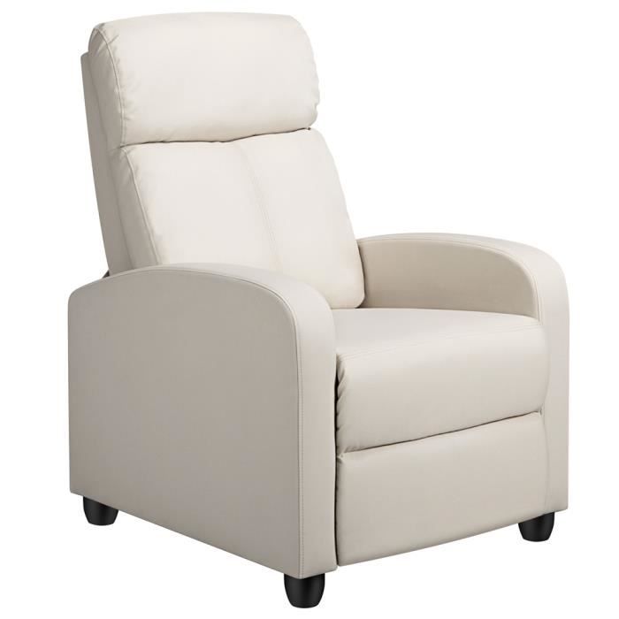 Yaheetech Fauteuil de Relaxation Petit Canapé Inclinable en Similicuir en 3 Positions 1 Place 85 × 67 × 99 5 cm jusqu’à 120 kg Beige Yaheetech Fauteuil de Relaxation Petit Canapé Inclinable en Similicuir en 3 Positions 1 Place 85 × 67 × 99 5 cm jusqu’à 120 kg Beige