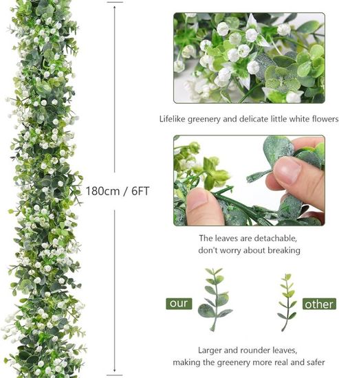 SOYTING 2PCS Guirlandes D'eucalyptus Artificielle Verdure Guirlande Des Fleurs 3 In 1 Faux
