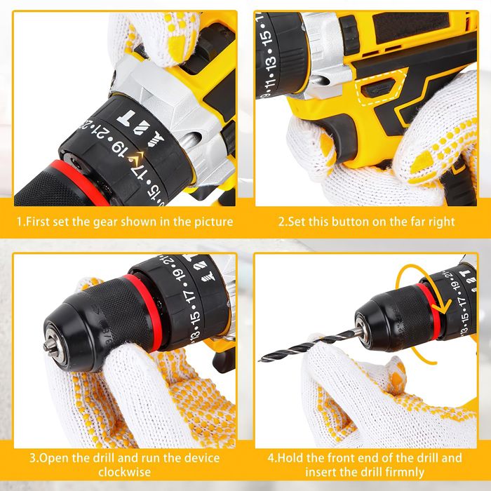 Perceuse-visseuse Sans Fil 21V 3,0Ah - 380 Nm, 2 Vitesses, Lumière LED - Kit 25 Accessoires - Bleu - 4