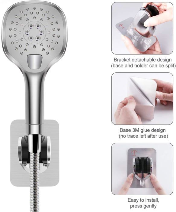 Supports de Pommeau de Douche Sans Percer, Réglable Support De Pommeau De Douche Rotatif À 120° avec Ventouse, Capacité De Charge 100 kg Support Douche Sans Percage pour Salle de Bain