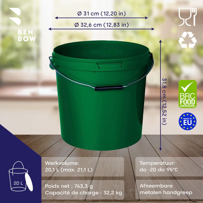 BenBow Lot De 20 Seaux 1L Avec Couvercle Hermétique Noir – Alimentaire, Étanché, Empilable, Poignée Solide