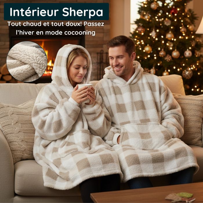 Pull Gaufré Avec Col Boutonné Et Capuche - Jacquard à Carreaux - Sweat Chaud D'hiver Pour Homme