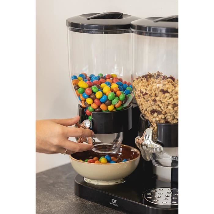 Lot De 2 Distributeurs De Céréales Mural - 3 Litres Total, Fixation Murale, Pour Noix, Café, Bonbons, Nourriture Chat (noir)