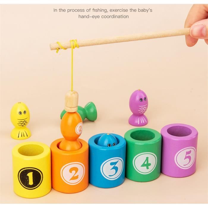 Jouet Montessori Pêche à La Ligne Pour Bébé 1-3 Ans - Jeu Éducatif De Développement Avec 15 Poissons Et Seaux