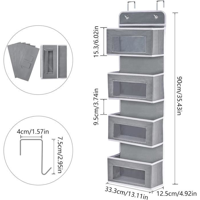 Rangement Suspendu Pour Porte - 5 Compartiments, Grande Capacité, Gris