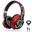 Casque Bluetooth sans Fil Écouteurs Audio Stéréo Hi-FI pour Hommes Femmes Téléphone PC Graffitis Style Tendance Rouge Cadeau de Noël-2
