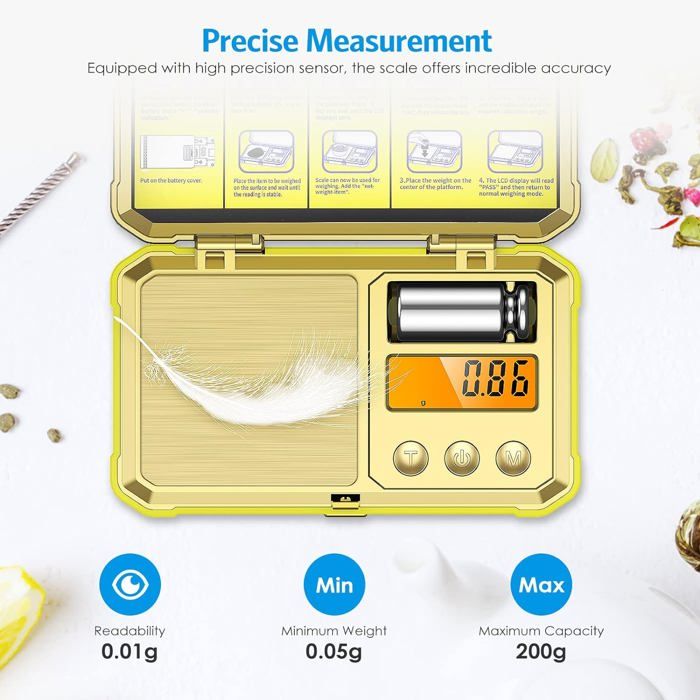 Balance De Précision Numérique 50g/0.001g - Mini Balance De Poche Avec Poids étalonnage 50g - Pour Cuisine, Bijoux, Or