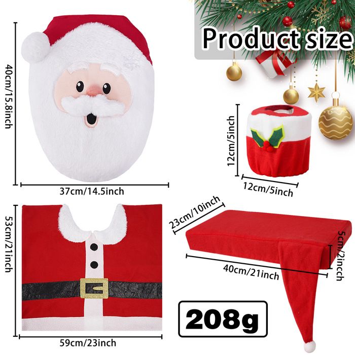 Set De 3 Housses De Toilette Noël - Motif Père Noël/bonhomme De Neige - Housse Abattant, Tapis Contour Et Tapis De Bain - 9