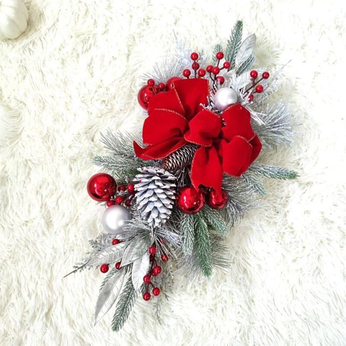 Lot De 2 Guirlandes Noël En Forme De Goutte - 61 Cm Avec LEDs, Baies Rouges, Pommes De Pin - Déco Porte, Escalier, Extérieur - 8