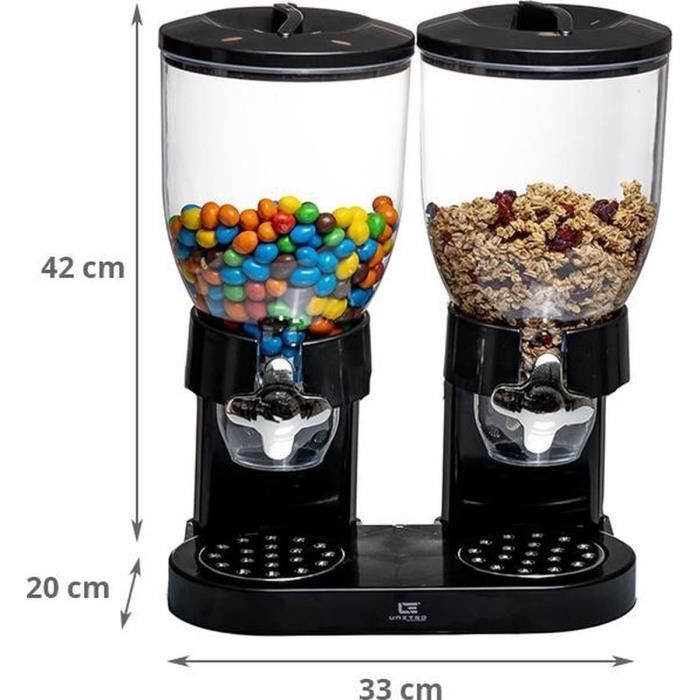 Distributeur De Céréales Double - Bidons En Plastique Pour Aliments Secs, Noir - Maison