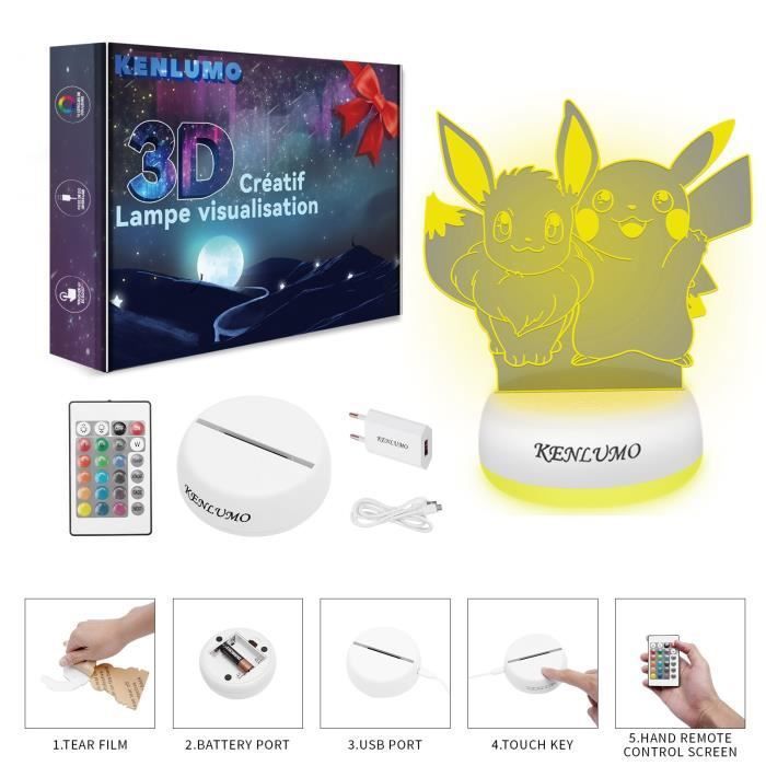 Lampe De Chevet Enfant Ampoule Pokémon Pikachu - Jouet Cadeau Anniversaire Ou Noël