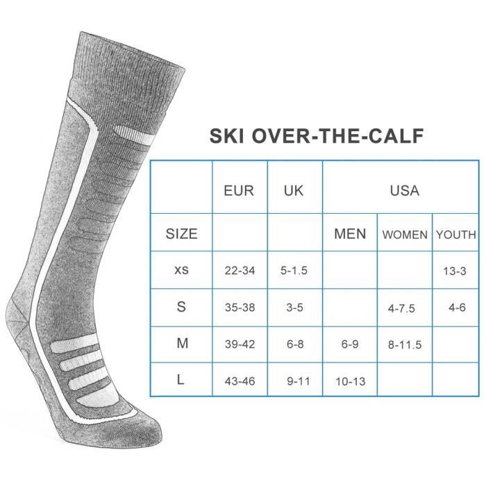 Chaussettes de ski en laine mérinos pour hommes et femmes - Chaussettes  antibactériennes,L 43-46 - Cdiscount Sport