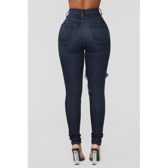 Jean bleu foncé troué femme cheap