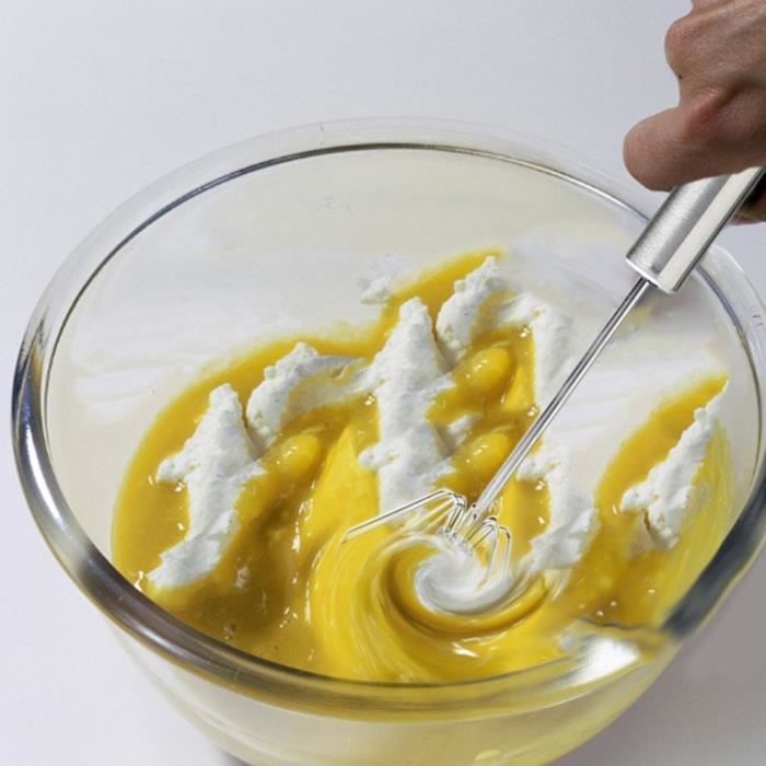 Feeziloe - Batteur à œufs presse à main - fouet à œufs en acier inoxydable  - mousseur à lait - mélangeur rotatif pour fouetter, battre et remuer