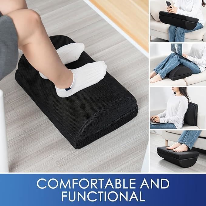 Repose-pieds Ergonomique Sous Bureau - Mousse Mémoire De Forme, 3 Hauteurs Réglables (10/15/20 Cm), Housse Lavable - Pour Améliorer La Posture Et Le Confort Assis