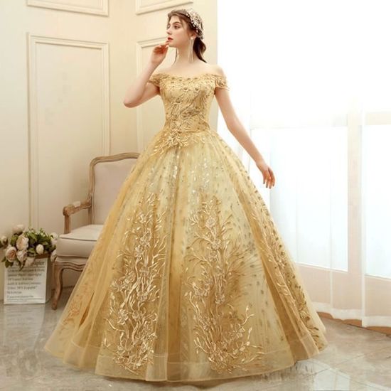 Robe de mariee Non specifie Sans bretelles Broderie doree Couleur or Pour femme Or Cdiscount Pret a Porter