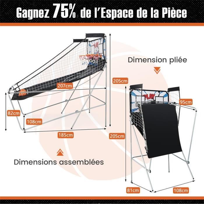 GOPLUS Panier de Basket-Ball Portable Réglable en Hauteur de 1,3-3,05 m avec Filet, 2 Roues et Panneau Incassable de 110 cm, Noir - Sport