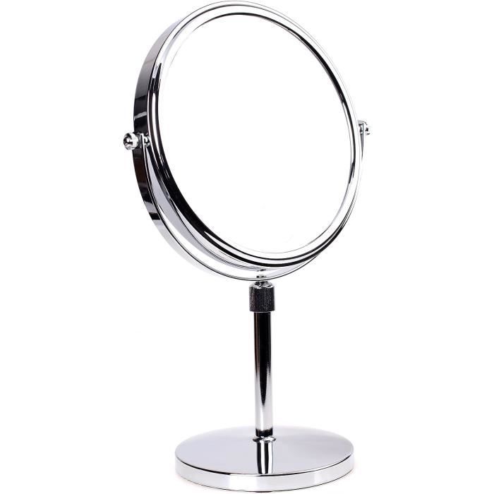 HIMRY Miroir Maquillage, Hauteur Réglable, 10X Grossissement, Ø 20 cm,  Miroir de Table Double Visage, Miroir de Salle de Bain, Tournant Miroir de